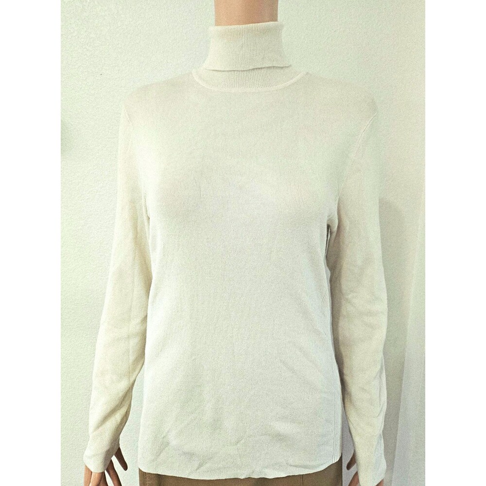 Chico's Women's Ivory Rib-Knit Turtleneck Long Sleeve Pullover Sweater 2